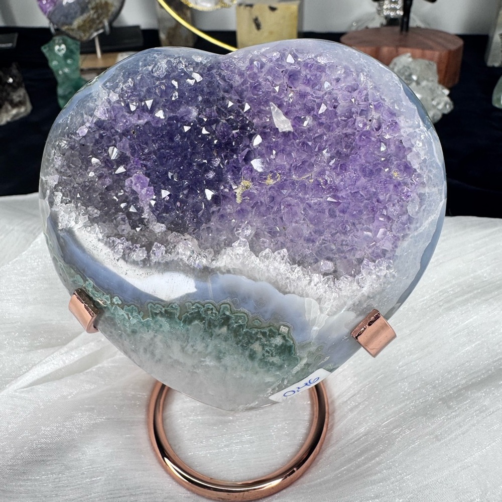 Mystic River Uruguay Green/Blue Purple Amethyst Agate Heart .46k Craving 🤍 - Picture 2 of 8